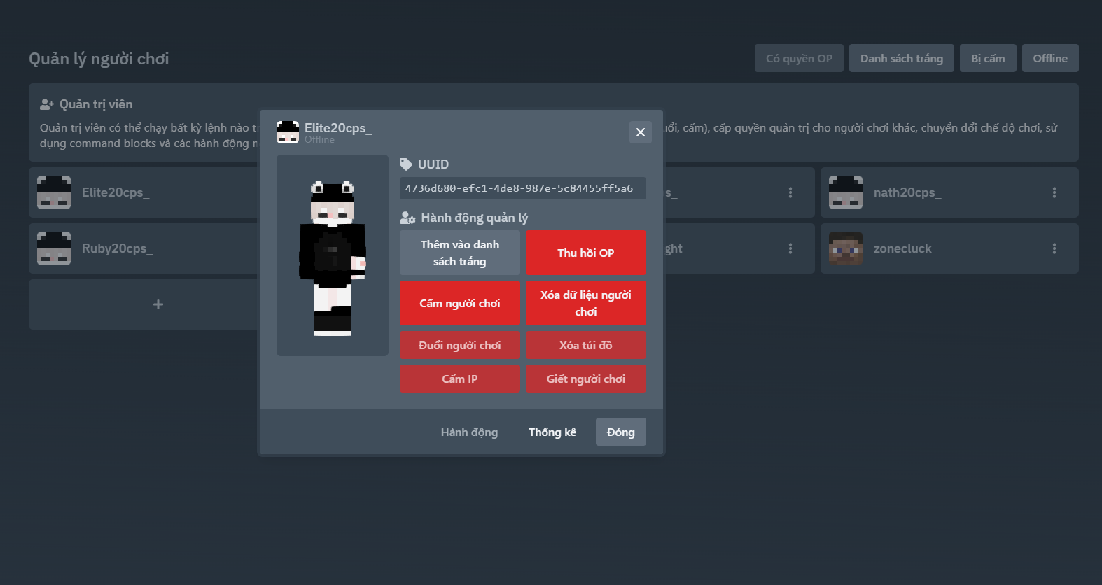 Bảng điều khiển Minecraft hosting dễ dàng quản lý nhiều người chơi